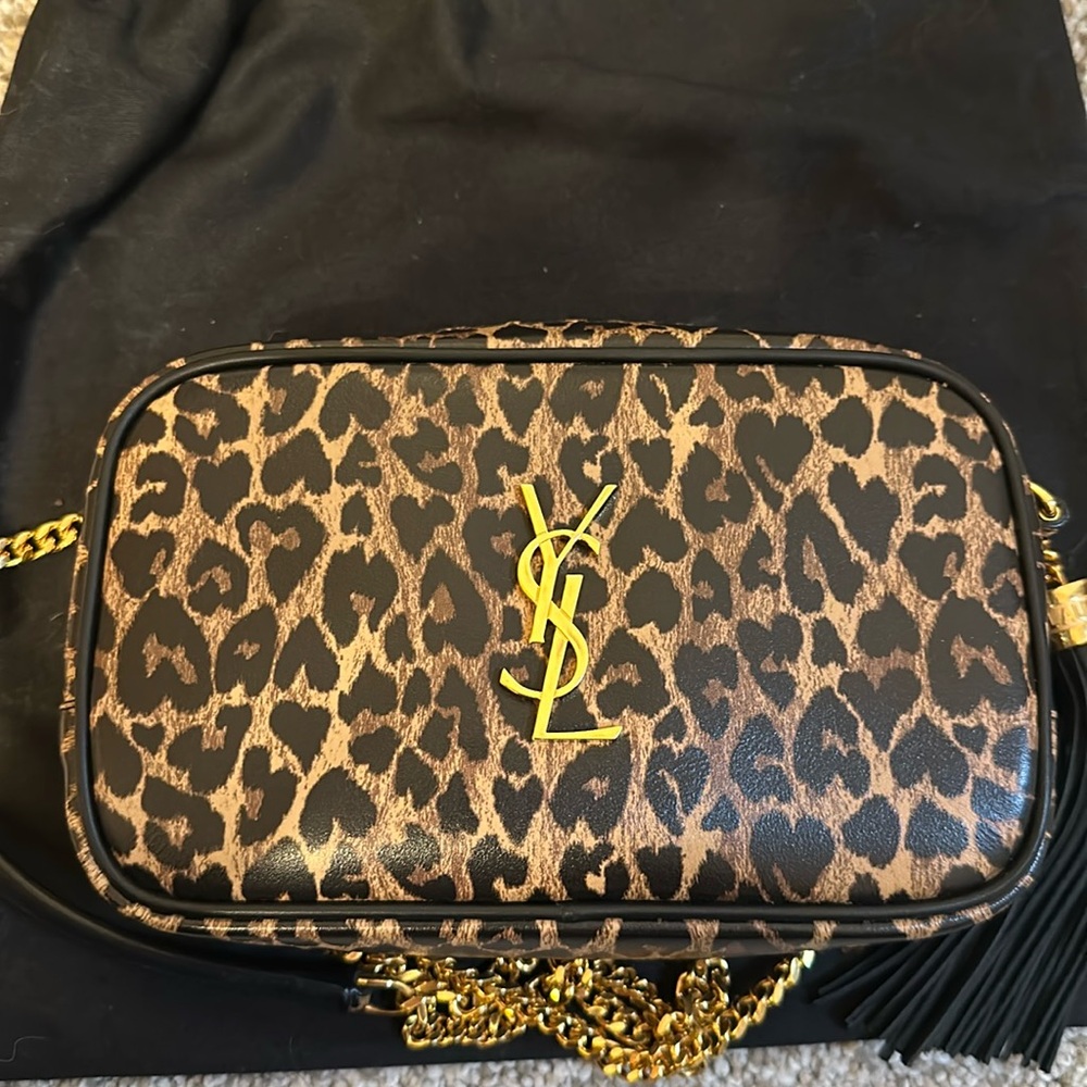 Saint laurent YSL mini Monogram leopard heart crossbody